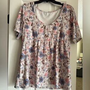 SHEIN Cream Blouse Smocked Short Sleeve